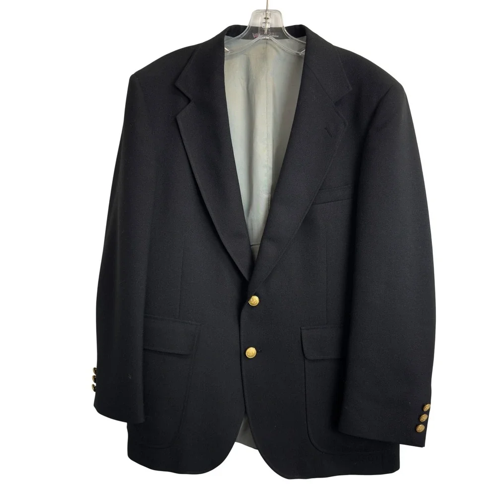 Stafford American Craftsmen Mens 40S Black Blazer Gold Crest Buttons Made in USA